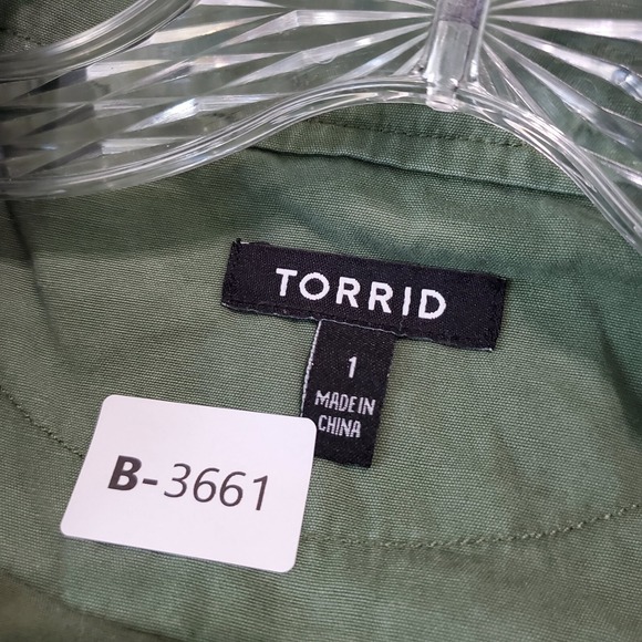 TORRID Women Military Jacket 1 Green Utility Full Zip Long Sleeve Collar Pockets - Picture 2 of 9